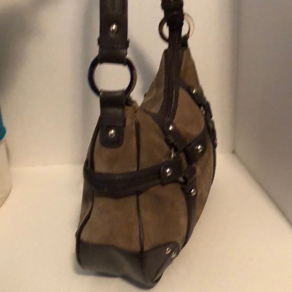 Wilsons Suede Leather Shoulder Handbag Brown Green - Picture 5 of 8